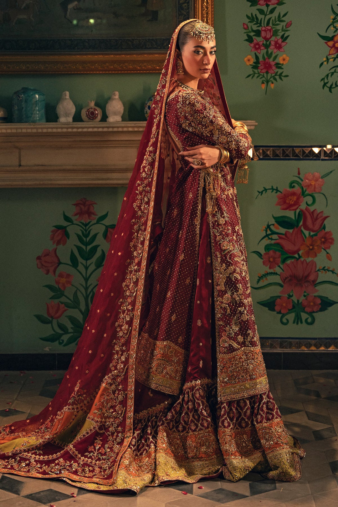 Royal Pakistani Bridal Dress in Kameez and Sharara Style
