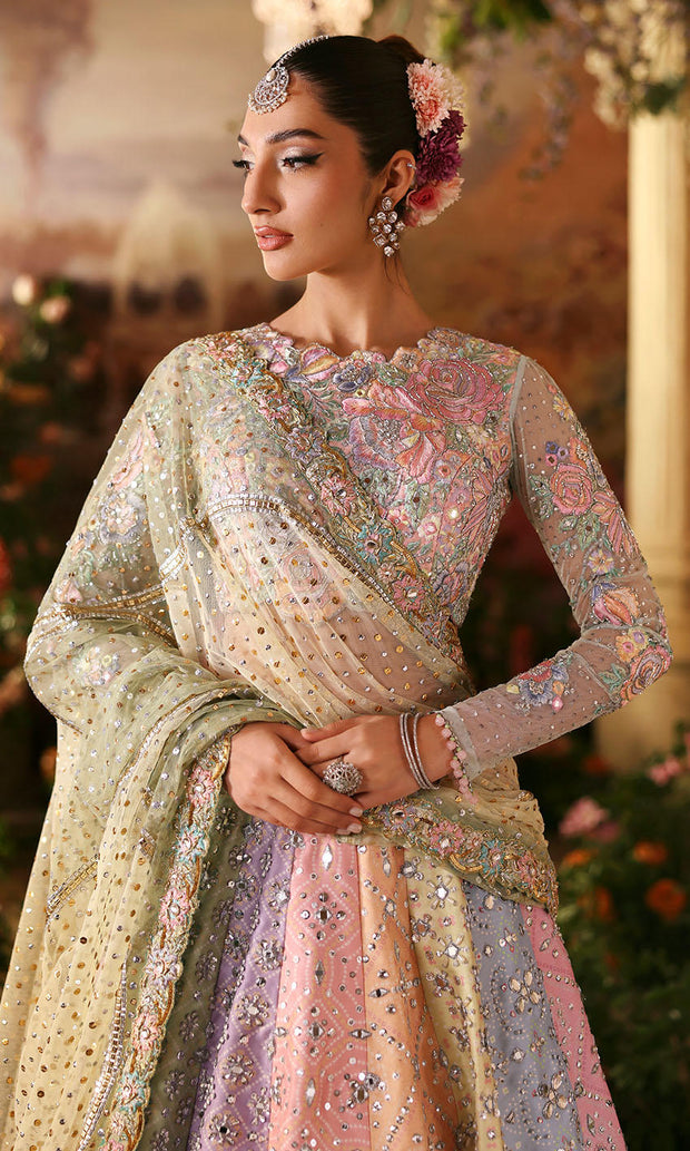 Royal Pakistani Bridal Dress in Multicolored Lehenga Style
