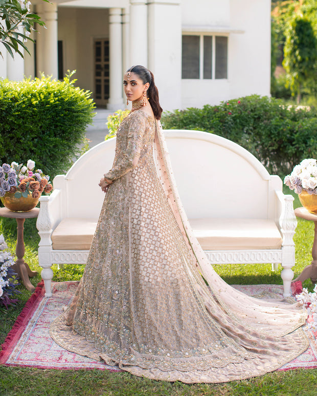 Royal Pakistani Bridal Dress in Open Gown and Lehenga Style