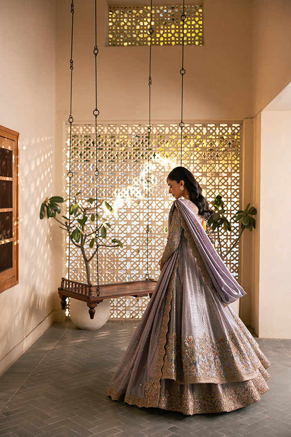 Royal Pakistani Bridal Dress in Open Pishwas Lehenga Style