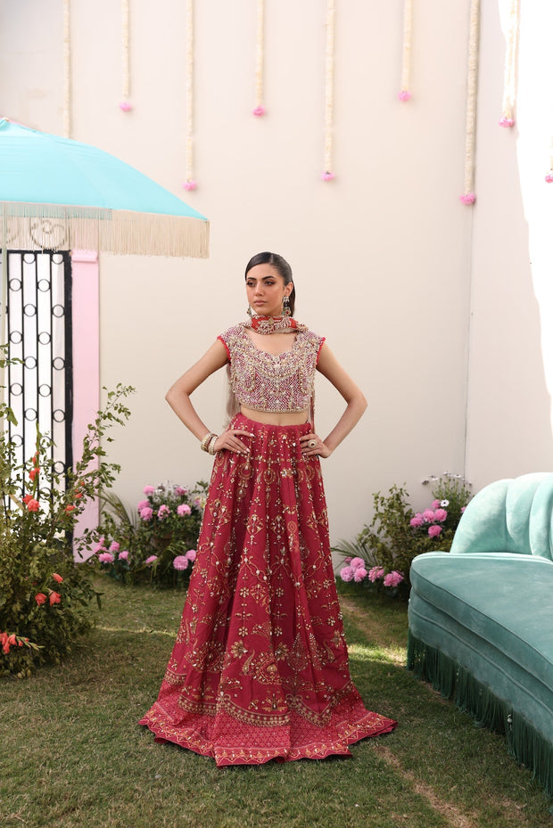 Royal Pakistani Bridal Dress in Pink Lehenga and Choli Style