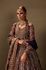 Royal Pakistani Bridal Dress in Purple Gown and Lehenga Style