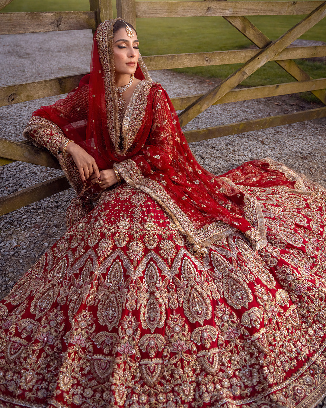 Elegant Pakistani Bridal Lehenga Choli in Red Raw Silk