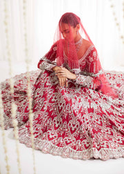 Royal Pakistani Bridal Dress in Red Choli and Lehenga Style
