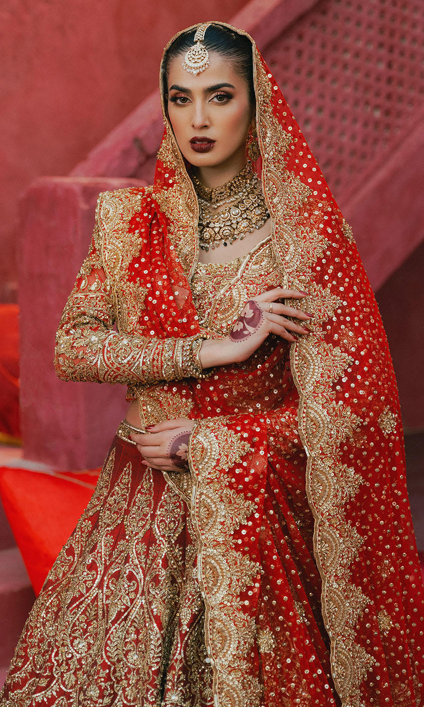 Luxurious Red Pakistani Bridal Lehenga and Choli