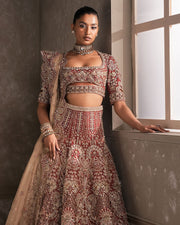 Royal Pakistani Bridal Dress in Red Lehenga Dupatta Style