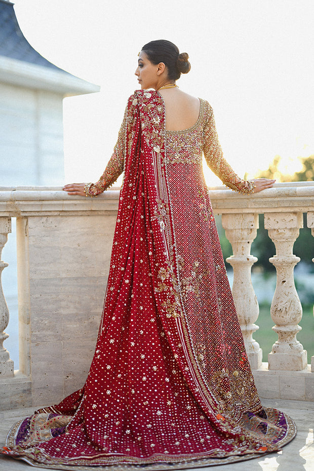 Royal Pakistani Bridal Dress in Red Lehenga Pishwas Style