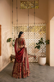 Royal Pakistani Bridal Dress in Red Lehenga and Choli Style