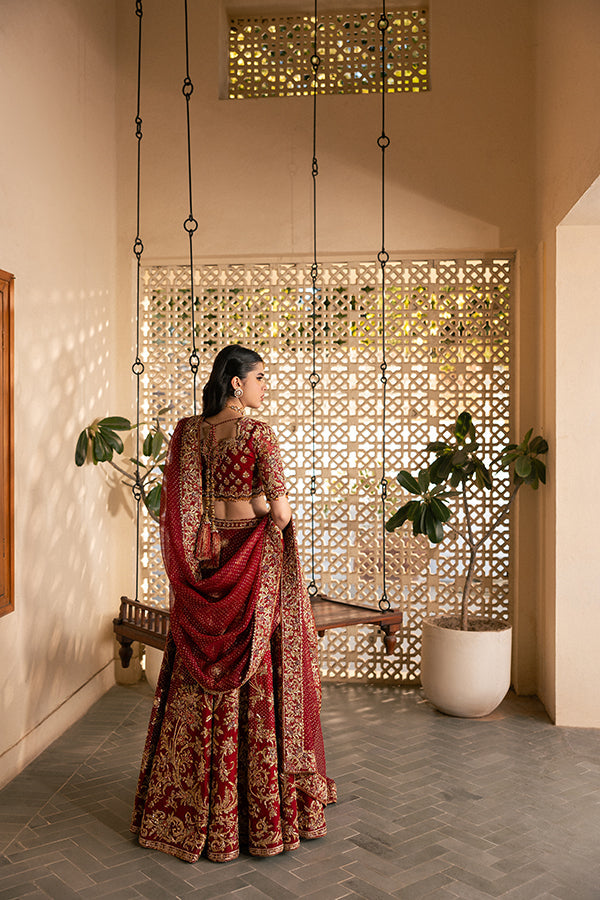 Royal Pakistani Bridal Dress in Red Lehenga and Choli Style