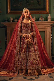 Royal Pakistani Bridal Dress in Red Pishwas Lehenga Style