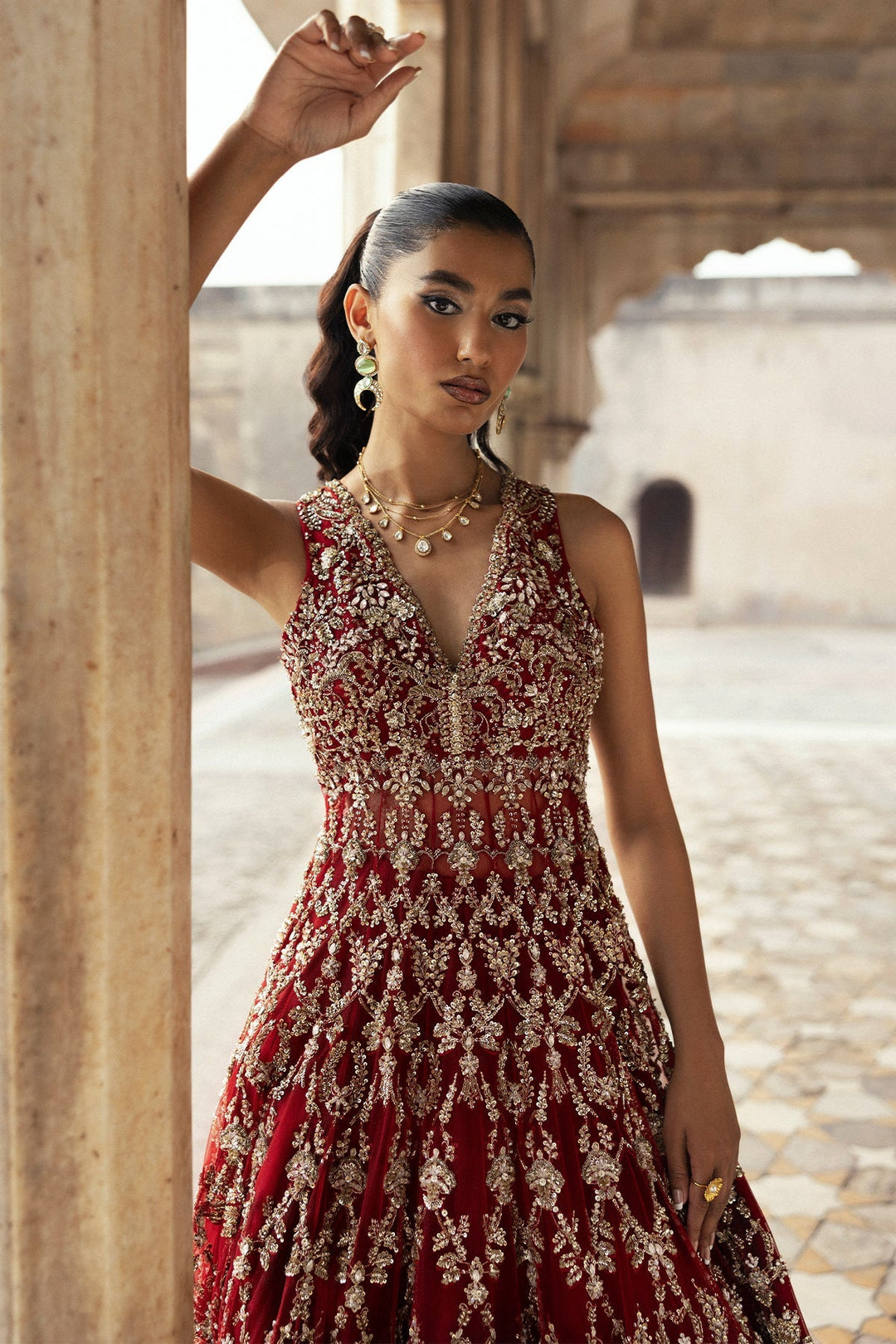Elegant Red Pishwas Bridal Lehenga - Pakistani Bridal Fashion