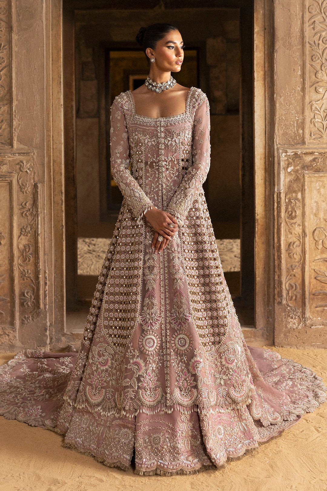 Royal Pakistani Bridal Dress in Wedding Pink Gown Style