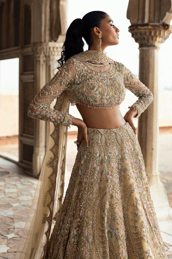 Royal Pakistani Bridal Dress in Yellow Choli Lehenga Style