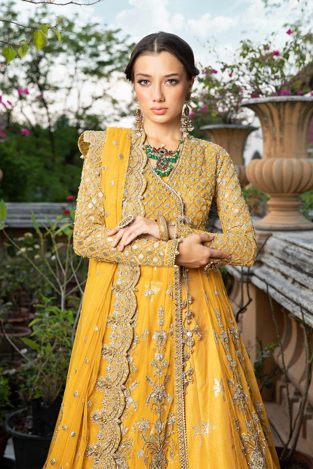 Royal Pakistani Bridal Lehenga and Net Angrakha Frock Dress