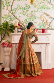 Royal Pakistani Bridal Lehenga with Choli and Dupatta Dress