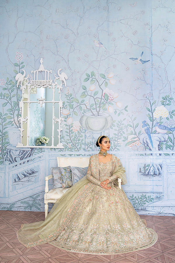 Royal Pakistani Bridal Lehenga with Pishwas and Dupatta Dress