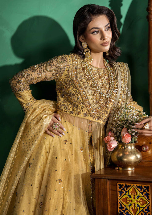 Royal Pakistani Bridal Mehndi Dress in Yellow Pishwas Style