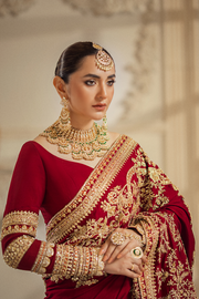 Royal Pakistani Bridal Outfit in Red Lehenga Saree Style