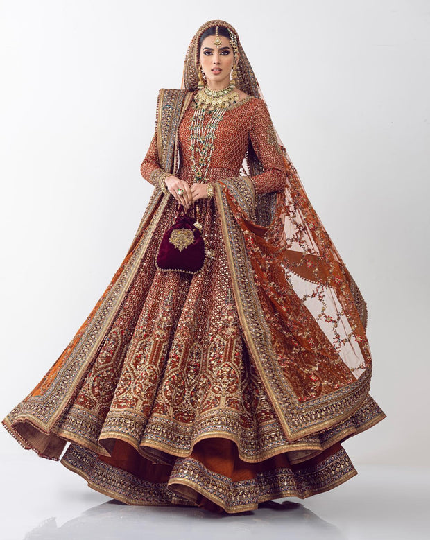Royal Pakistani Bridal Pishwas Frock Dress for Wedding