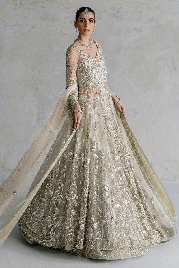 Royal Pakistani Bridal Pishwas Net Frock with Lehenga Dress