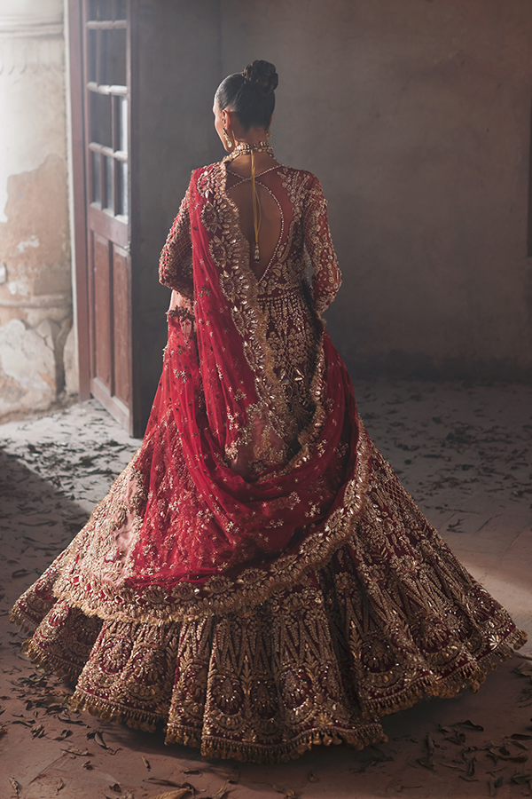 Royal Pakistani Bridal Red Lehenga and Embellished Gown Dress