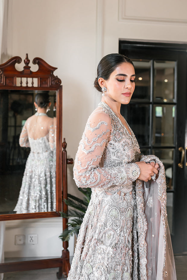 Royal Pakistani Bridal Walima Dress in Gown Lehenga Style
