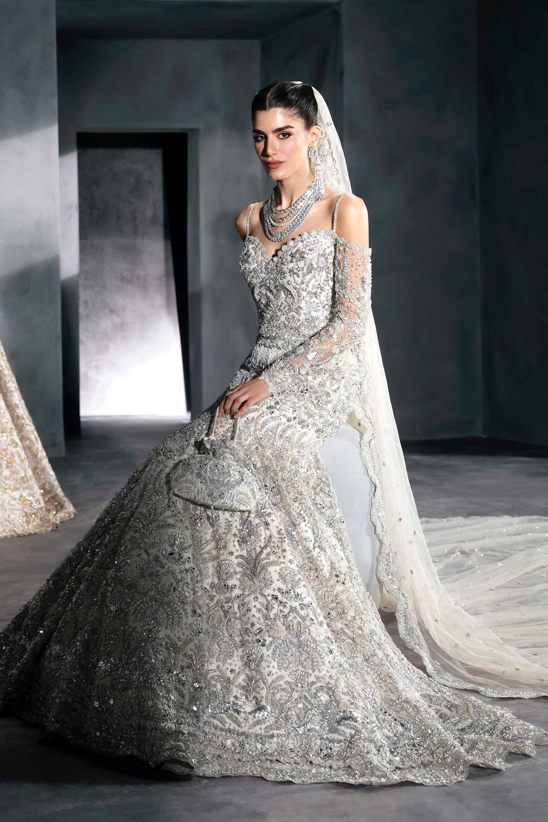 Stunning Pakistani Bridal Walima Dress in Gown Style