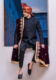 Royal Pakistani Groom Dress in Black Sherwani Style Online
