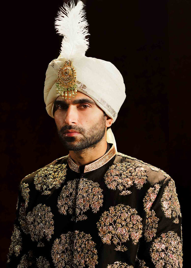 Royal Pakistani Groom Dress in Black Sherwani Style Online