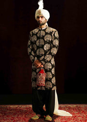 Royal Pakistani Groom Dress in Black Sherwani Style