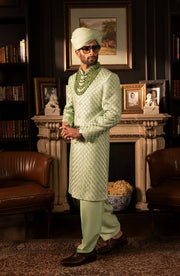 Royal Pakistani Groom Dress in Mint Green Sherwani Style