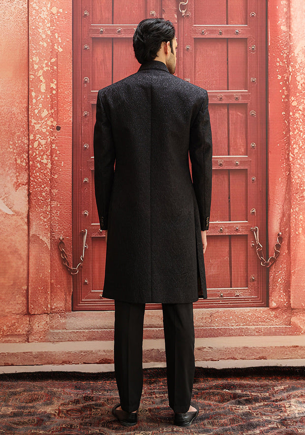 Royal Pakistani Groom Dress in Premium Black Sherwani Style