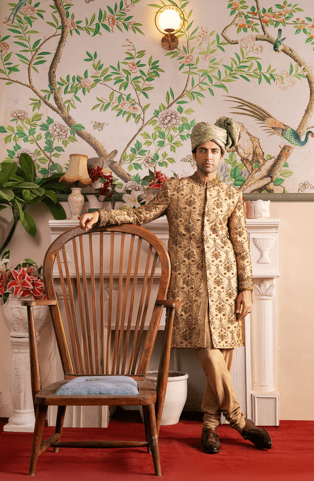 Pakistani Groom Dress in Royal Beige Sherwani Style