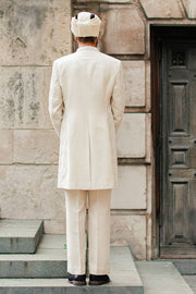 Royal Pakistani Groom Dress in White Karandi Sherwani Style