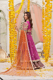 Royal Pakistani Mehndi Dress in Magenta Pishwas Lehenga Style