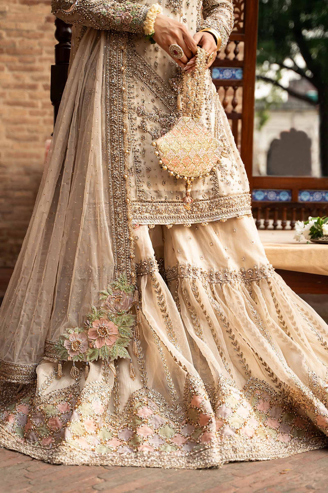 Elegant Pakistani Bridal Nikkah Dress | Kameez & Gharara
