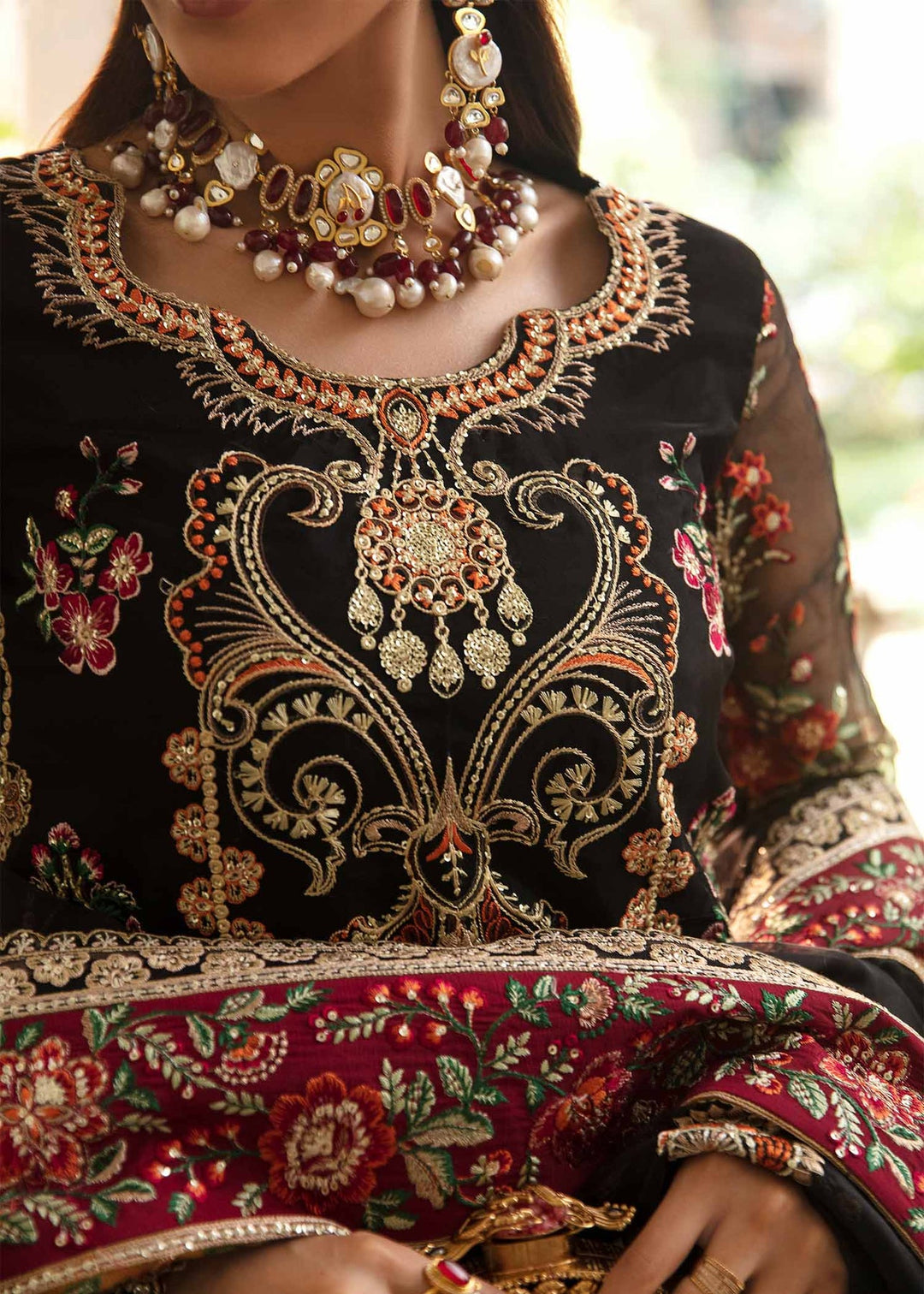 Royal Pakistani Party Dress in Black Kameez Trouser Style