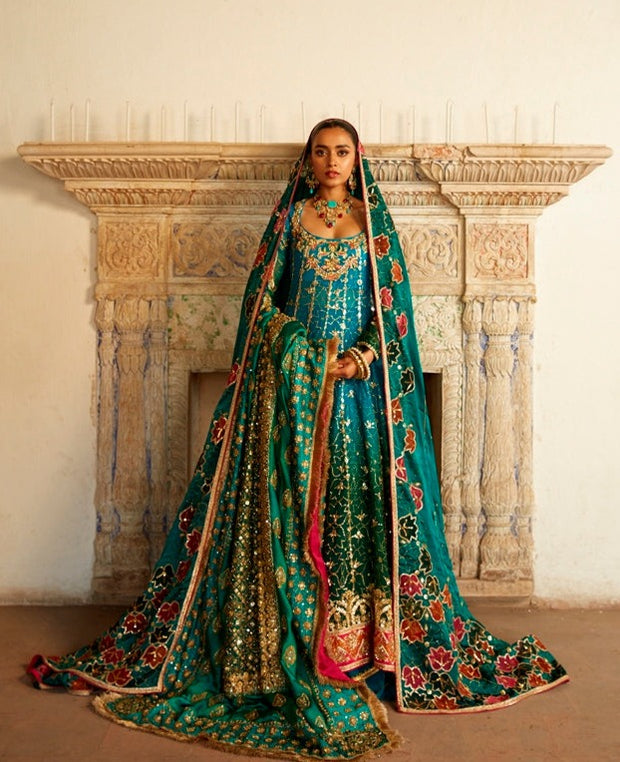 Royal Pakistani Pishwas Frock with Wedding Lehenga Dress
