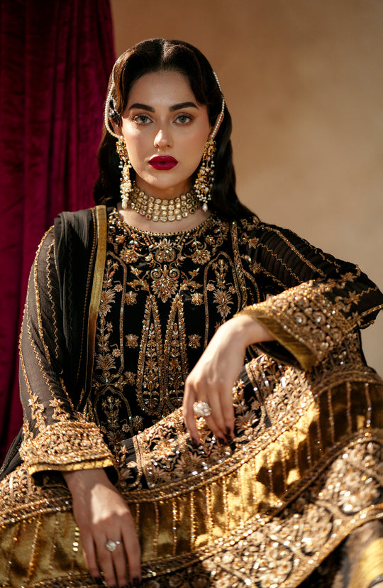 Royal Pakistani Wedding Dress in Black Kameez Trouser Style