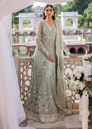 Royal Pakistani Wedding Dress in Blue Net Gown Dupatta Style