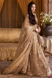 Royal Pakistani Wedding Dress in Gold Open Gown Lehenga Style