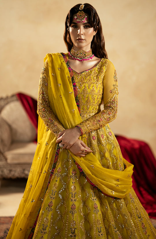Royal Pakistani Wedding Dress in Green Pishwas Frock Style