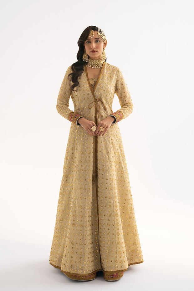Royal Pakistani Wedding Dress in Ivory Angrakha Frock Style