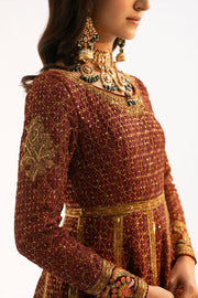 Royal Pakistani Wedding Dress in Maroon Anarkali Frock Style