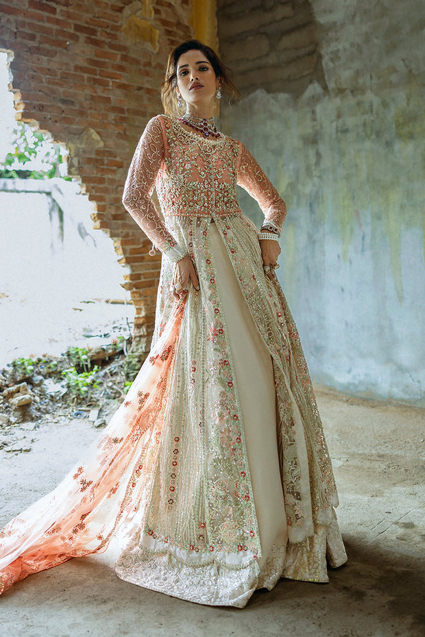 Royal Pakistani Wedding Dress in Net Pishwas Lehenga Style