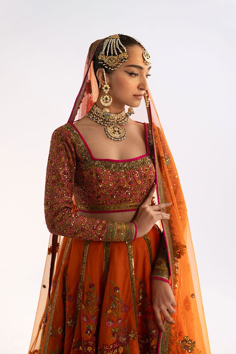 Royal Pakistani Wedding Dress in Orange Lehenga Choli Style