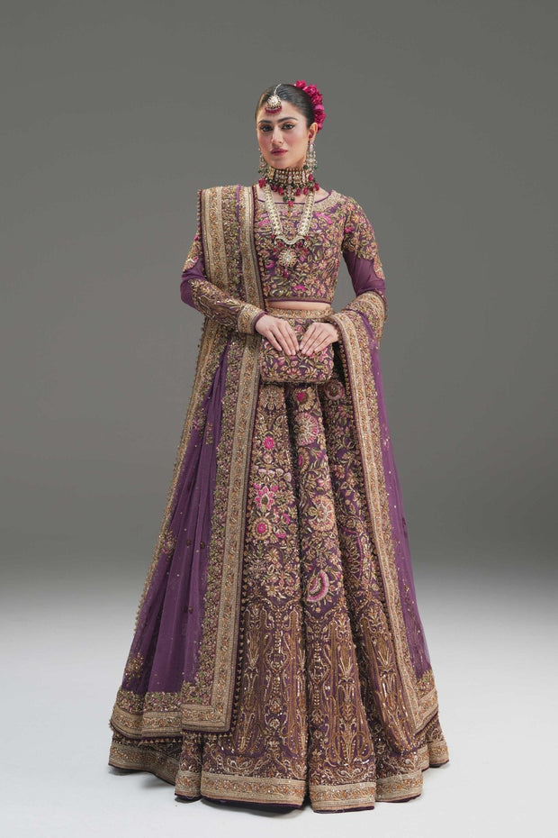 Royal Pakistani Wedding Dress in Purple Lehenga Choli Style