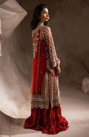 Royal Pakistani Wedding Dress in Red Kameez Sharara Style