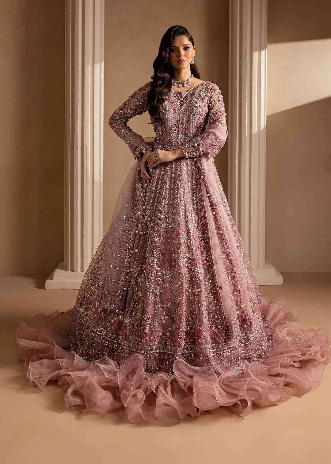 Lavender Pakistani Bridal Dress with Dupatta - Elegant Gown