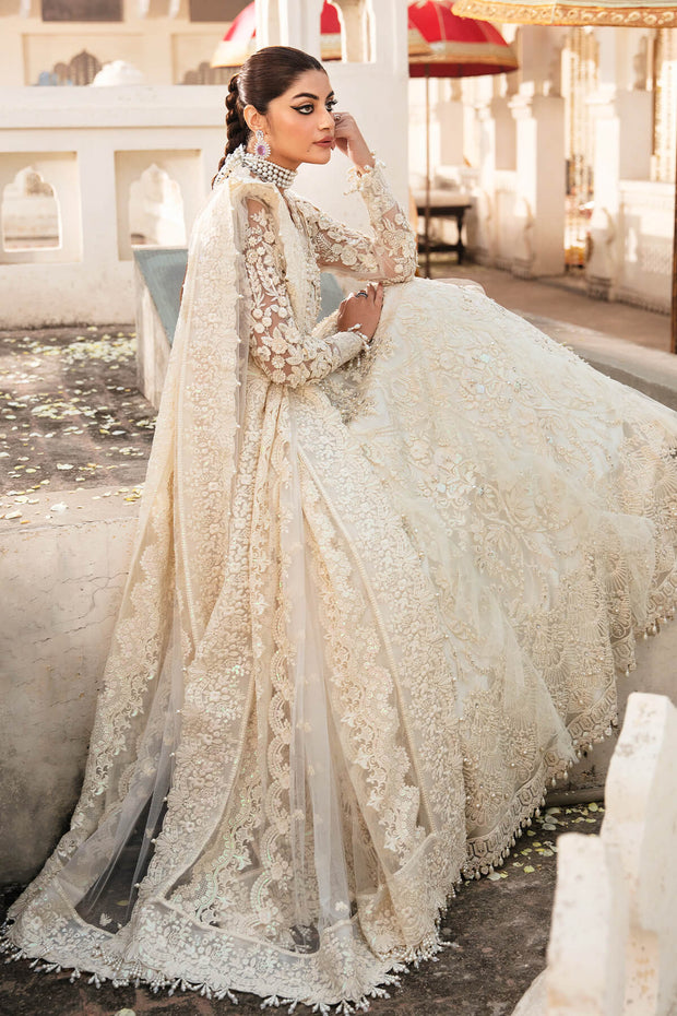 white pakistani wedding dresses Pakistani Wedding Dress in White Gown and Dupatta Style MEDIUM